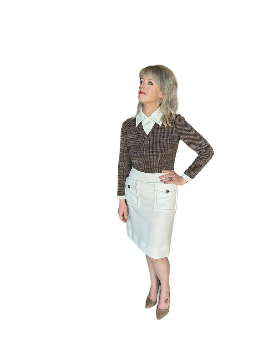 Brown & Cream Butte Knit 100% Textured Dacron Polyester Long Sleeve Dress - Picture 11 of 12